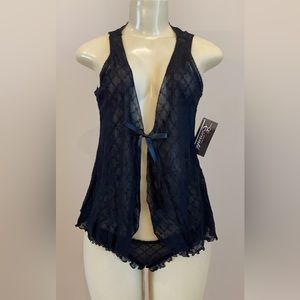 NWT sheer tie front top with matching panties lingerie size small